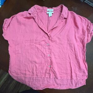 Cynthia rowley medium 100% linen pink button down crop blouse beachy luxury